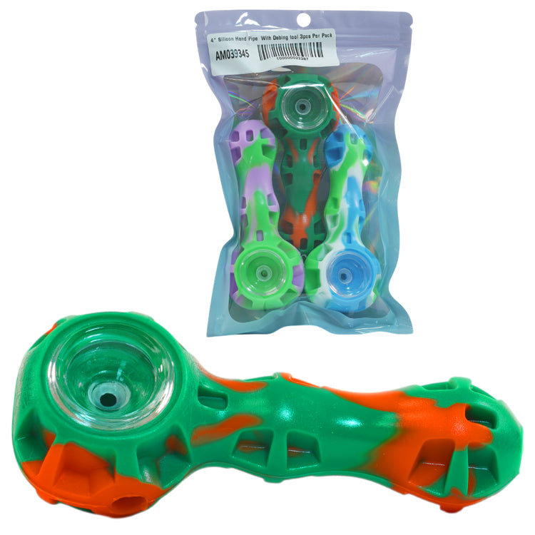 Unbranded Silicone Silicone Hand Pipe with Metal Dubbing Tool 4.0" (3 per pack)