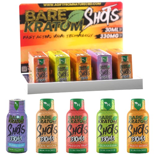 Bare Kratom Extracts & Drinks Kratom Shot Display (4 of each Flavor) 330MG - 30ML bottle 4-pack
