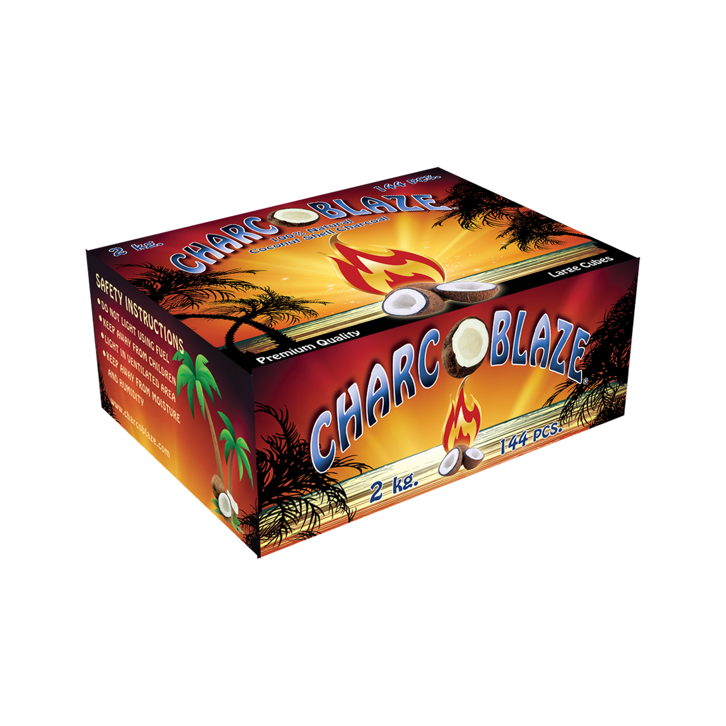 2 Kg Charcoblaze Coconut Shell Charcoal Cubes, 144 pc. Box
