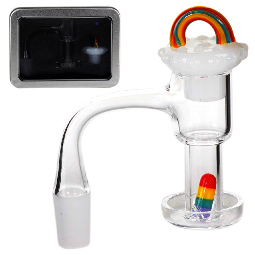 Banger Quartz - With Pill And Carb Cap Rainbow In Metal Box 14mm