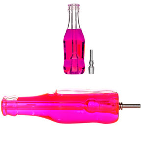 Nectar Collector Wine Bottle with Liquid inside and 10mm Metal Tip 2271a 5.5" Pink