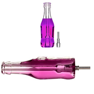 Nectar Collector Wine Bottle with Liquid inside and 10mm Metal Tip 2271a 5.5" Purple