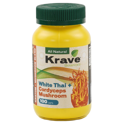 Krave Tablets & Caplets Kratom + Mushroom Blend 100ct White Thai + Cordyceps