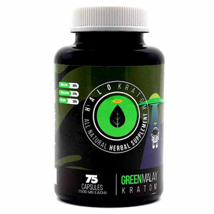 Halo Kratom Tablets & Caplets Kratom 75ct Green Malay