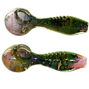 Unbranded Hand Pipe Gold Green Art Handle (2921) Glass 5.0"