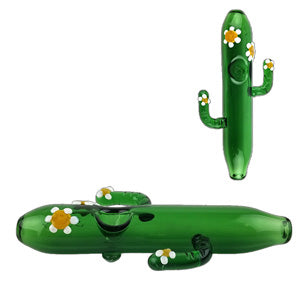 Unbranded Hand Pipe Cactus with Flower (4832) Glass 6.0"