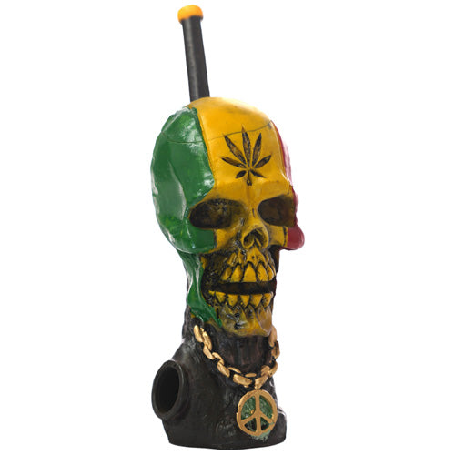 Unbranded Hand Pipe Characters (4668) Wood 5.0" Skull Rasta