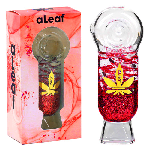 aLeaf Hand Pipe Glitter With Swirl (7152) Glass 4.0" Red