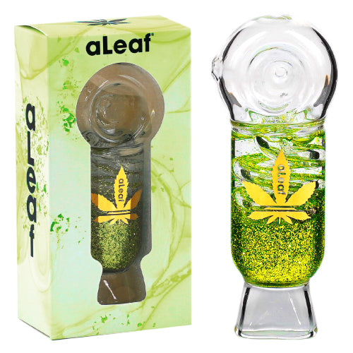 aLeaf Hand Pipe Glitter With Swirl (7152) Glass 4.0" Gold