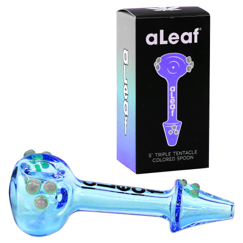 aLeaf Hand Pipe Triple Tentacle Spoon (7155) Glass 5.5" Blue & Grey