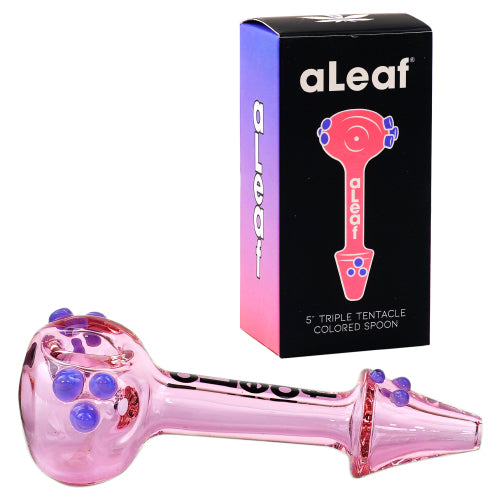 aLeaf Hand Pipe Triple Tentacle Spoon (7155) Glass 5.5" Pink & Purple
