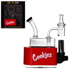 Unbranded Glass Rig In One -Cookies- Dab Rig Kit - with Quartz Banget, Carb Cap, Torch, Dabbing Tool (6110) 6.5" Red