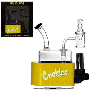Unbranded Glass Rig In One -Cookies- Dab Rig Kit - with Quartz Banget, Carb Cap, Torch, Dabbing Tool (6110) 6.5" Yellow