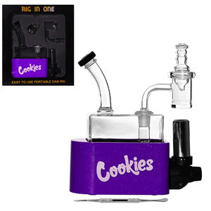 Unbranded Glass Rig In One -Cookies- Dab Rig Kit - with Quartz Banget, Carb Cap, Torch, Dabbing Tool (6110) 6.5" Purple