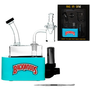 Unbranded Glass Backwoods - Rig In One-Dab Rig Kit - with Quartz Banget, Carb Cap, Torch, Dabbing Tool (6112) 6.5" Blue