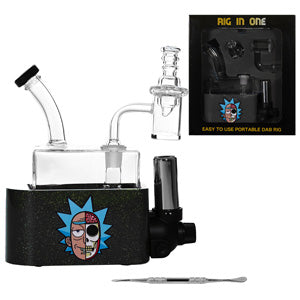 Unbranded Glass Rick & MortyRig In One-Dab Rig Kit - with Quartz Banget, Carb Cap, Torch, Dabbing Tool (6113) 6.5" Black