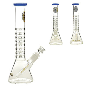 Bougie Glass Glass Beaker with 8 Rings (7533) 12.0" Milky Blue