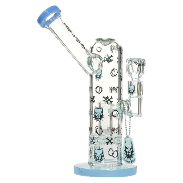 Pit Bull Glass Glass Logo Bubbler (8959) 10.0" Milky Blue
