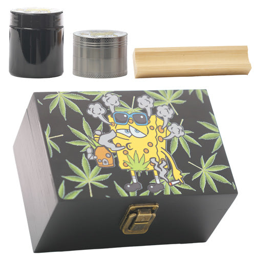 Unbranded Container & Jars Bamboo Medium Box with Grinder, Jar & Tray Spongebob