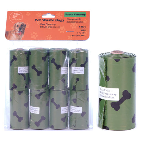 PetOmnia Dogs Pet Waste Bags 8 Rolls (9" x 13") 120 Bags / 15 per Roll Green