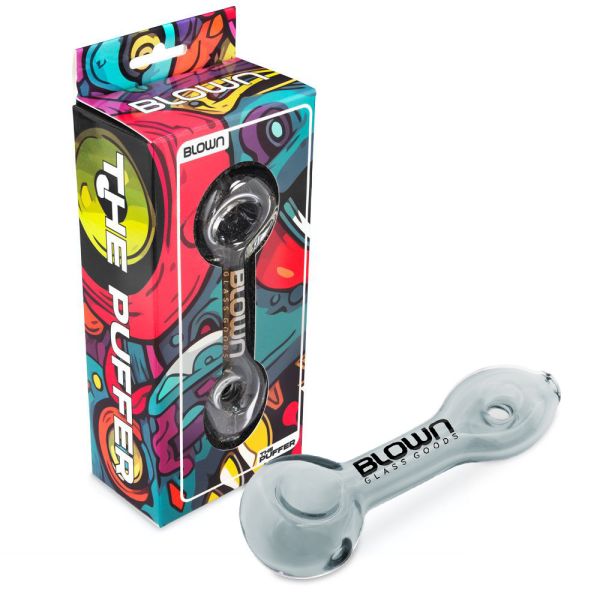 Blown Glass Handpipe 3.5" - The Puffer - w/Donut Hole in Blown Box Black