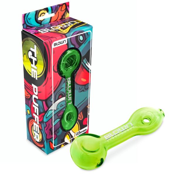 Blown Glass Handpipe 3.5" - The Puffer - w/Donut Hole in Blown Box Green