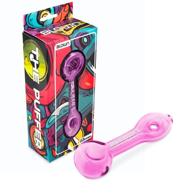 Blown Glass Handpipe 3.5" - The Puffer - w/Donut Hole in Blown Box Pink