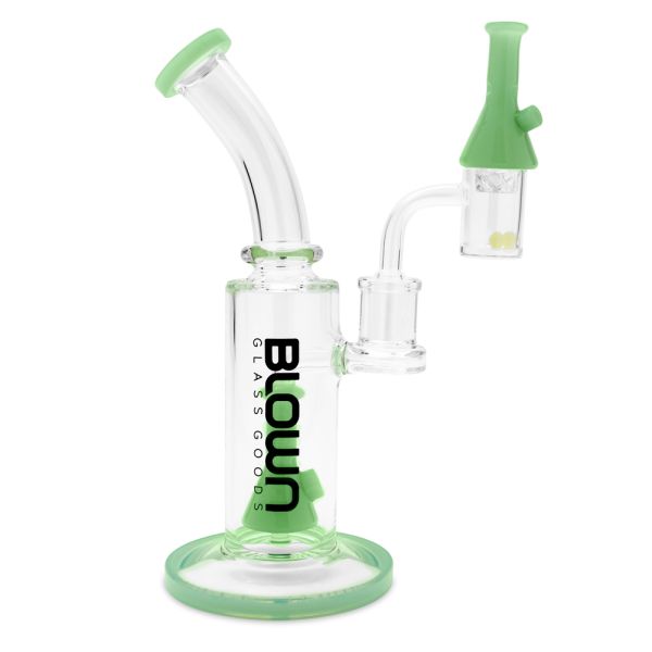 Blown Glass - Arise - 9" Rig w/Colored Perc and Mouth Piece in Blown Box Green