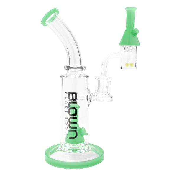Blown Glass - Arise - 9" Rig w/Colored Perc and Mouth Piece in Blown Box Light Green
