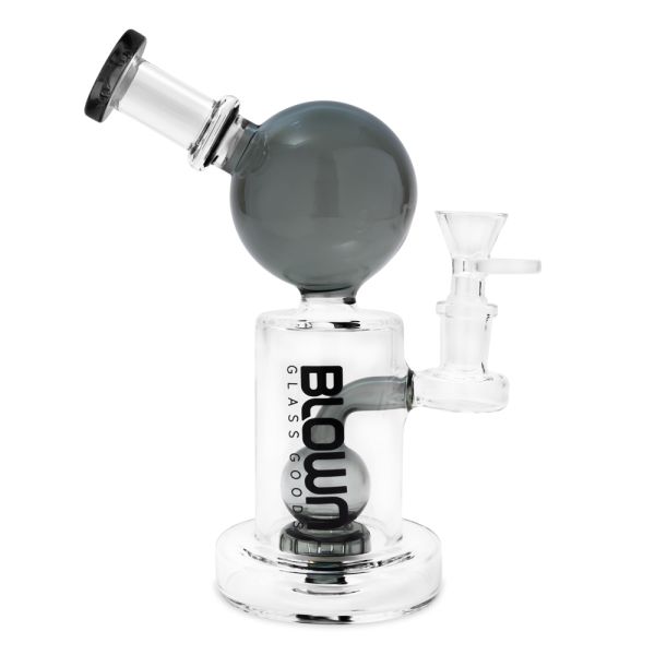 Blown Glass - Scope - 8" Rig w/Perc and Globe Mouth Piece in Blown Box Smoke
