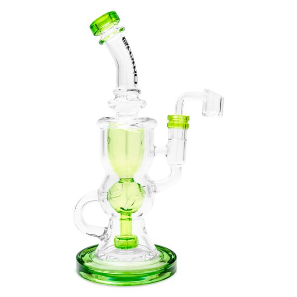 Blown Glass Delta Recycler Rig w/banger in Blown BOX 10.0" Green