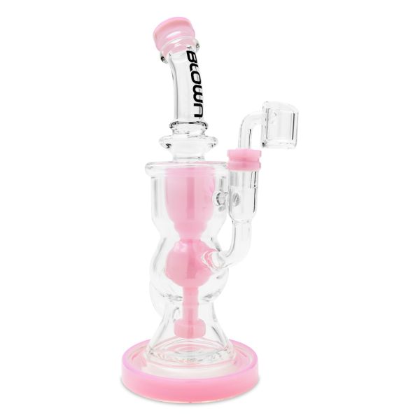 Blown Glass Delta Recycler Rig w/banger in Blown BOX 10.0" Pink