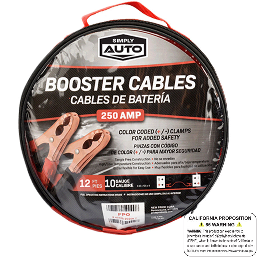 SIMPLY AUTO Auto Accessories BOOSTER CABLES 250 AMP 12 FEET 10 GAUGE