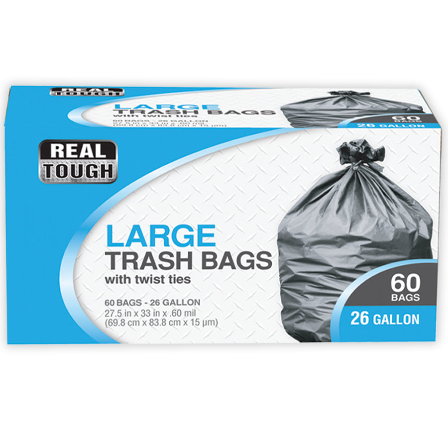 REAL TOUGH Kitchenware & Trash Bags TRASH BAG 26 GL 60 CT TWIST TIE BLACK