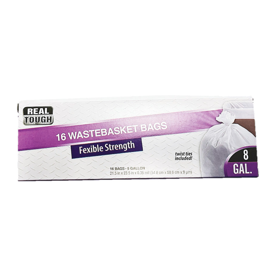 REAL TOUGH Kitchenware & Trash Bags TRASH BAG 8 GL 16CT TWIST TIE WHITE