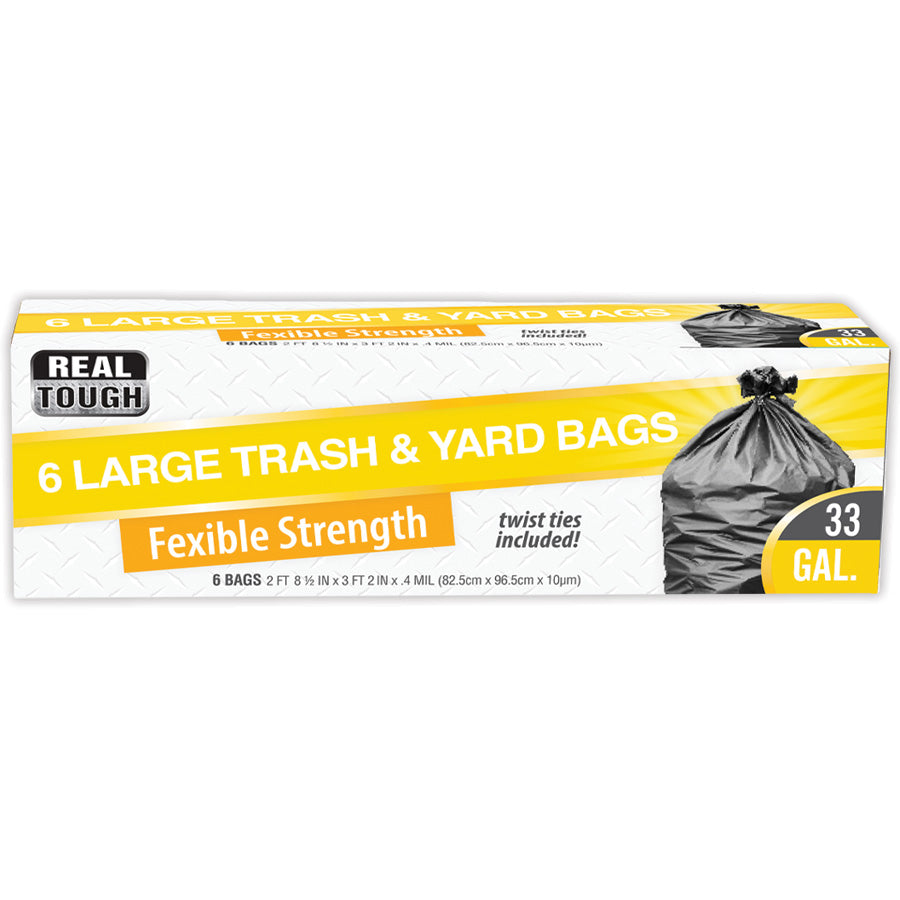 REAL TOUGH Kitchenware & Trash Bags TRASH & YARD BAG 6 CT 33 GL TWIST TIE LARGE
