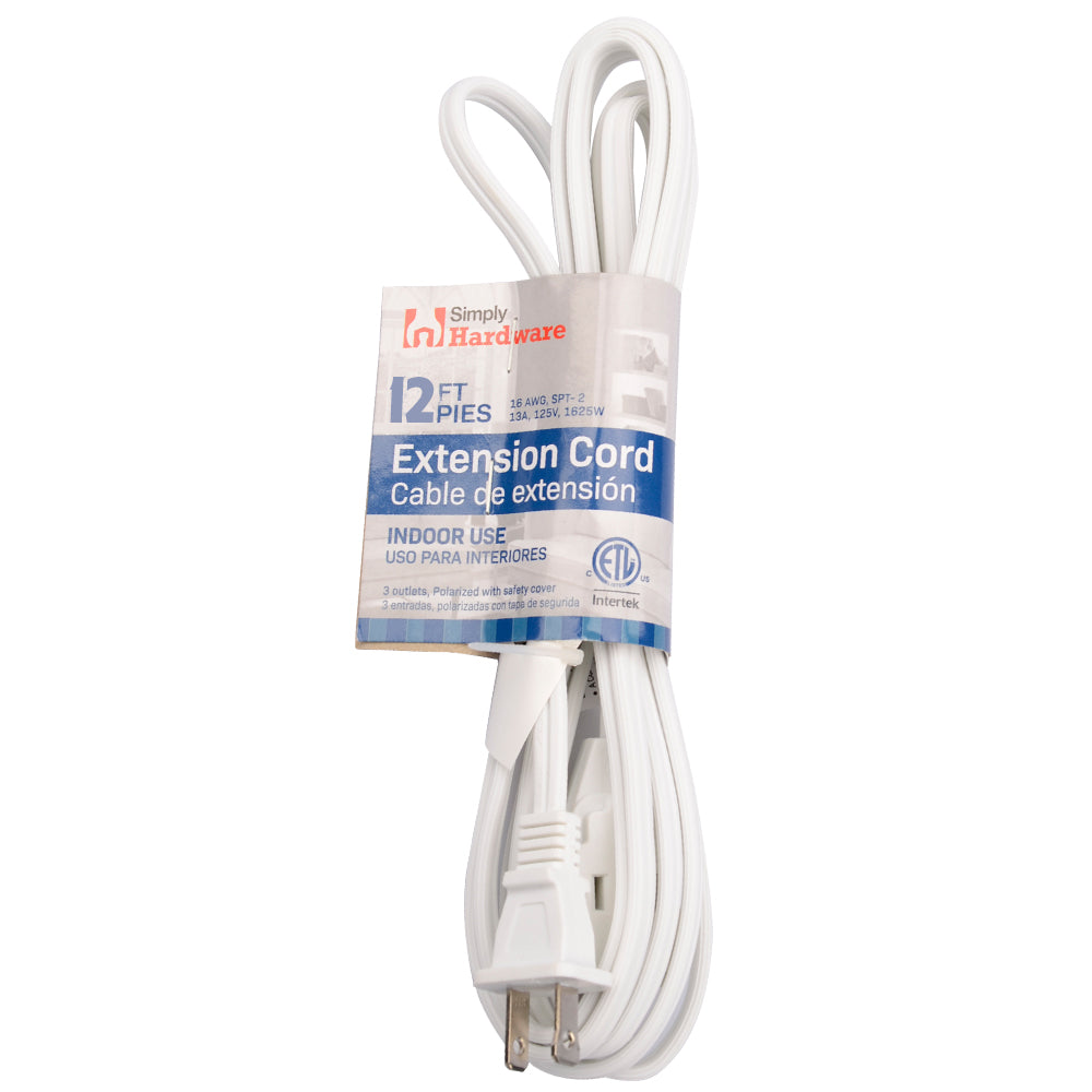 SIMPLY Home Improvement HARDWARE EXTENSION CORD 12 FT WHITE - 120 V 13 A 1625 W