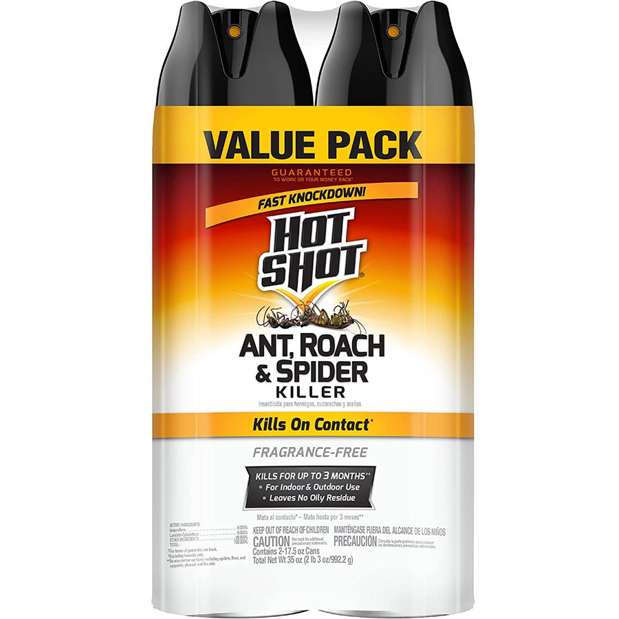 HOT SHOT Pest Control ANT, ROACH & SPIDER KILLER SPRAY 17.5 OZ 2 PK UNSCENTED