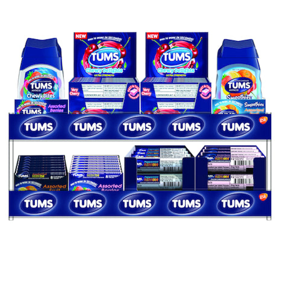 TUMS Over the Counter ANTACID 1 SET DISPLAY RACK Assorted SIZES AND FLAVORS