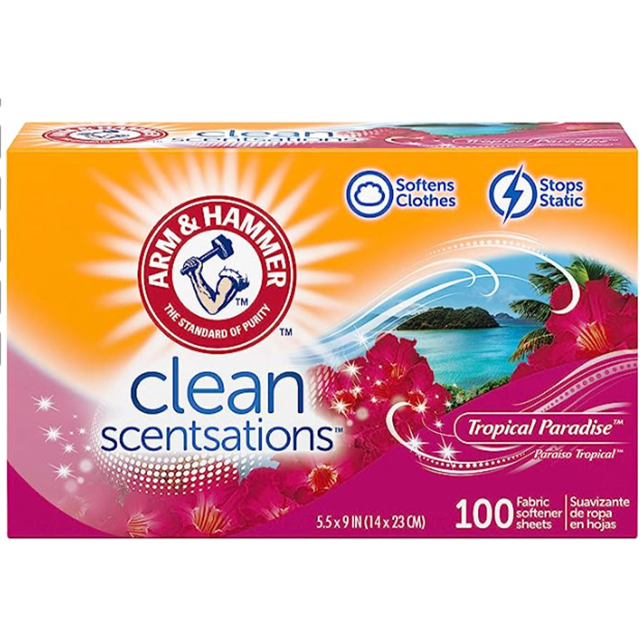 ARM & HAMMER Laundry FABRIC SOFTENER SHEETS 100 CT TROPICAL PARADISE
