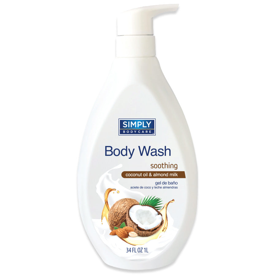 SIMPLY Body Wash BODYCARE BODY WASH 1 L (34 oz) SOOTHING COCONUT OIL AND ALMOND MILK