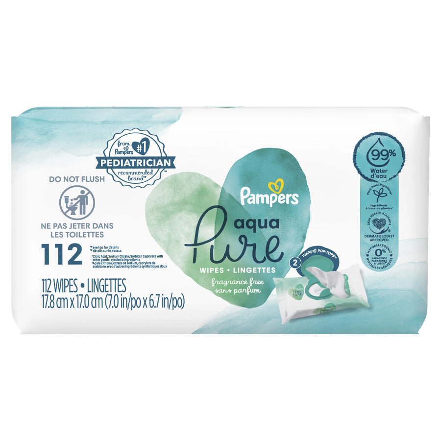 PAMPERS BABY WIPES 112 CT AQUA PURE SENSITIVE 2X POP-TOP