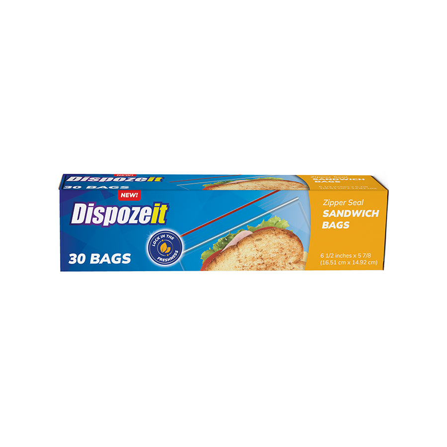 DISPOZEIT DISPOSIABLE SANDWICH BAG 30 CT ZIPPER SEAL REGULAR
