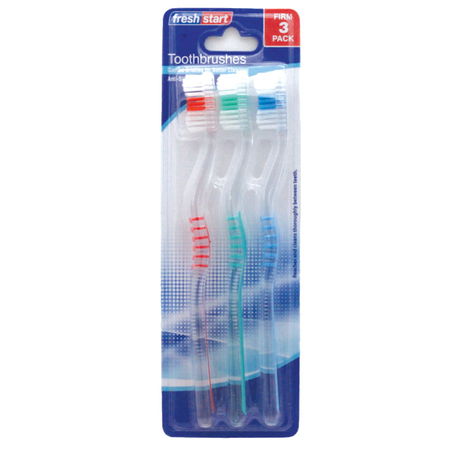 FRESH START TOOTHBRUSH 3 PK FIRM ASSORTED TRANSLUCENT COLORS