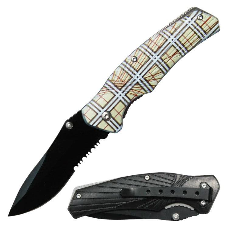 4.5" Handle Checker Design Normal Open Pocket Knife