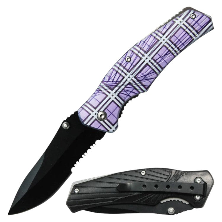 4.5" Handle Checker Design Normal Open Pocket Knife