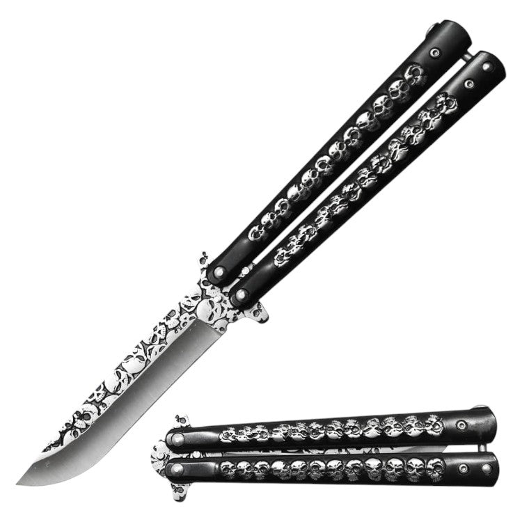 5" Skull Metal Handle 4" Blade Folding Knife (NO SHARP BLADE)