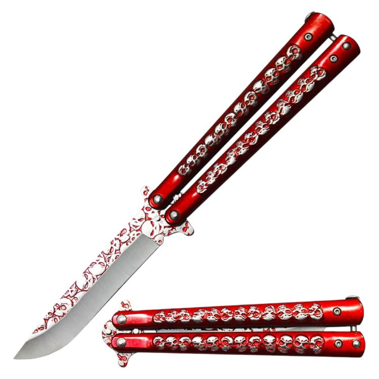 5" Skull Metal Handle 4" Blade Folding Knife (NO SHARP BLADE)