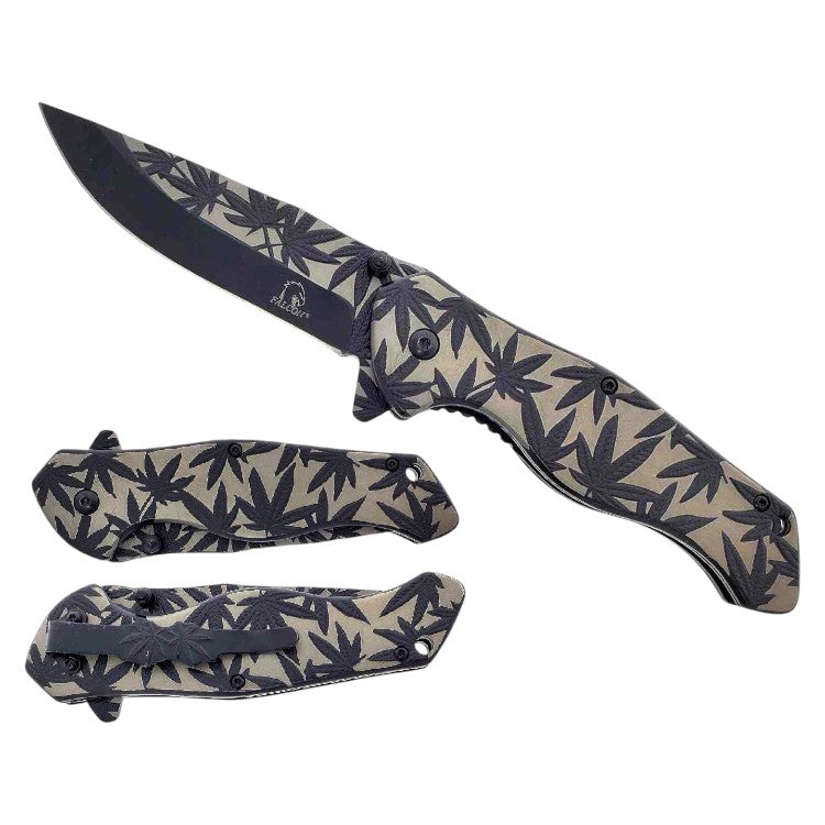 4.75" Titanium Marijuana Leaf Assist-Open Pocket Knife