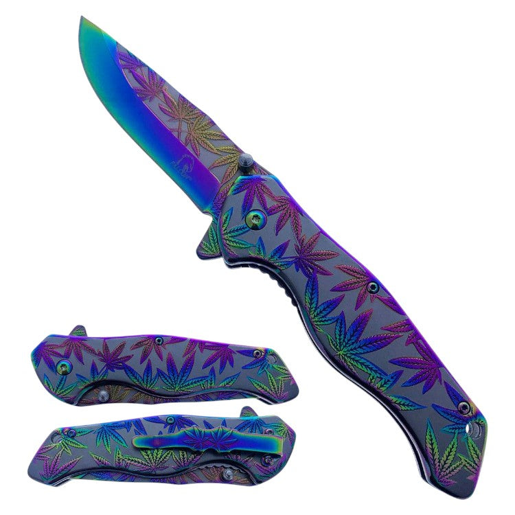 4.75" Titanium Marijuana Leaf Assist-Open Pocket Knife